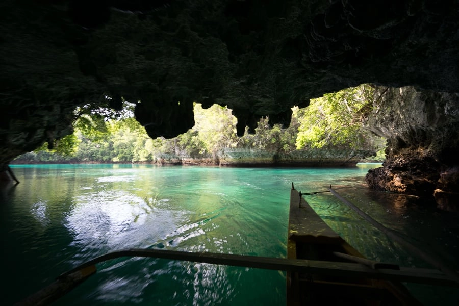 Emerald lagoon view inside Sohoton Cove, Siargao