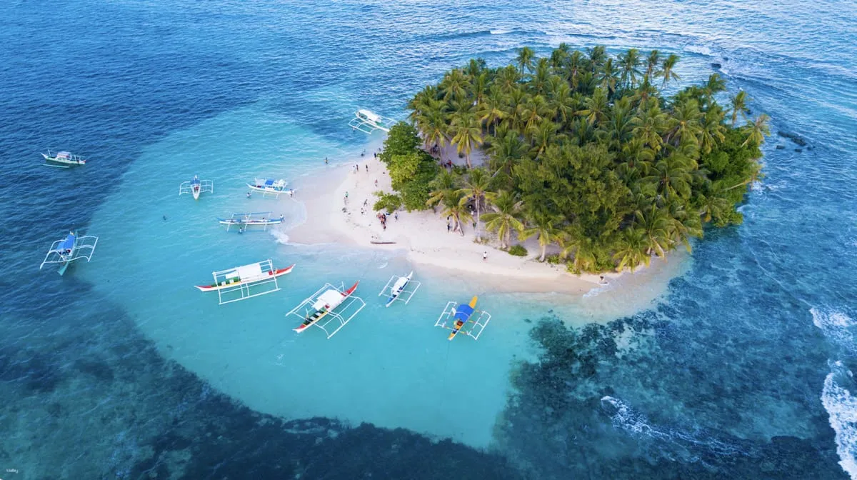 Guyam Island Siargao Philippines with iconic palm trees and white sand beach