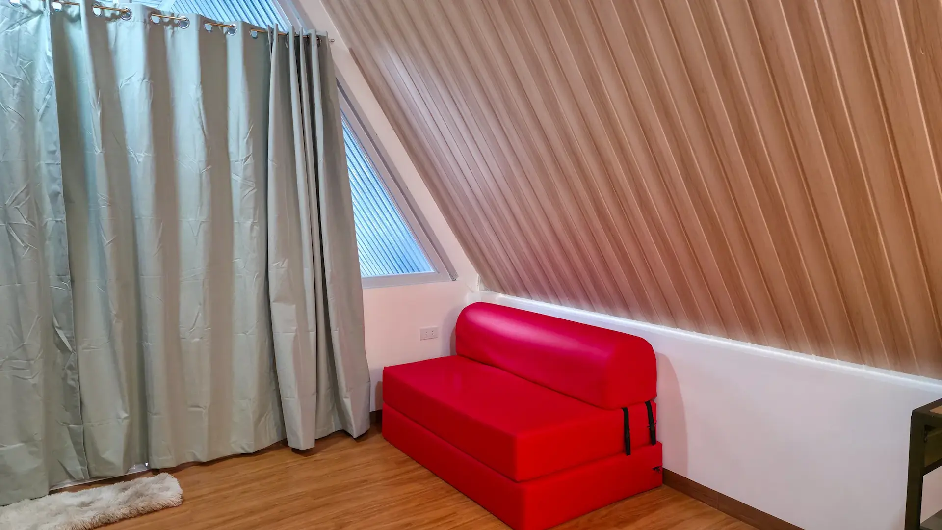 Twin A-Frame Room air conditioning unit and seating area